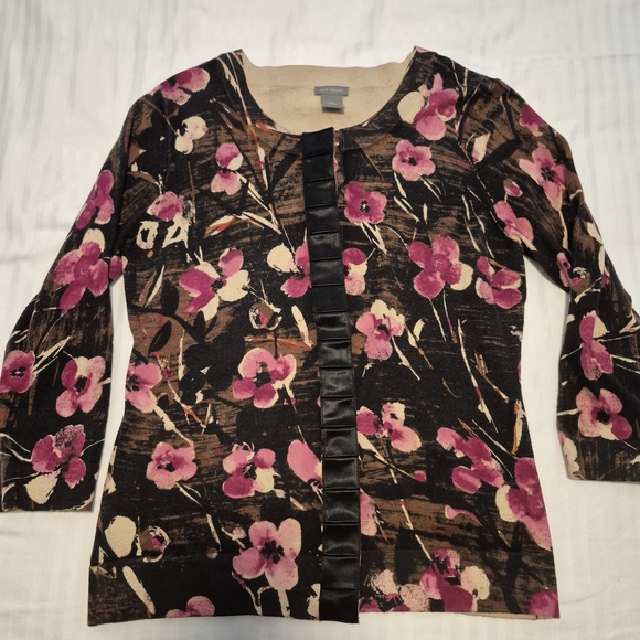 Ann Taylor Sweaters - Ann Taylor Beige and Black Floral Cardigan
